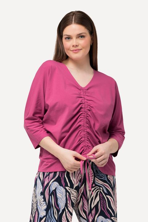 Immagine prodotto Ulla Popken T-shirt con arricciatura, scollo a V, maniche a 3/4 e cotone biologico (58)
