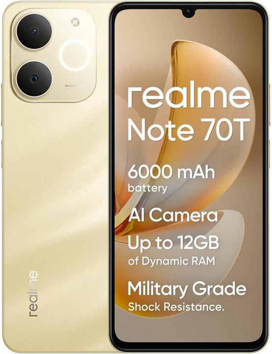 Actual product image realme Note 70T Dual Sim 4GB RAM 128GB - Gold (128 GB, Beach Gold, 6.74", Dual SIM, 4G)
