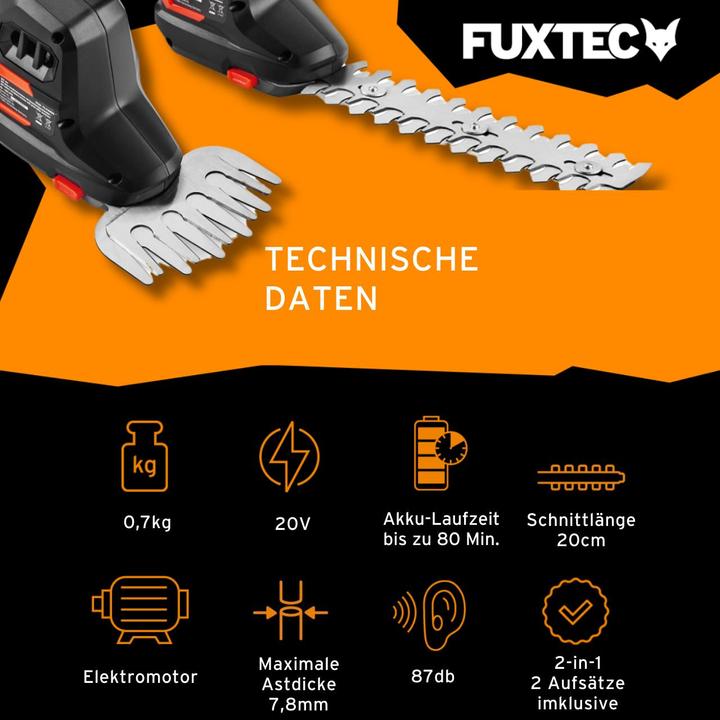 Produktbild Fuxtec 20V Akku-Heckenscheren SET FX-E1HS20 (FX-E1HS20-SET) (Akkubetrieb)