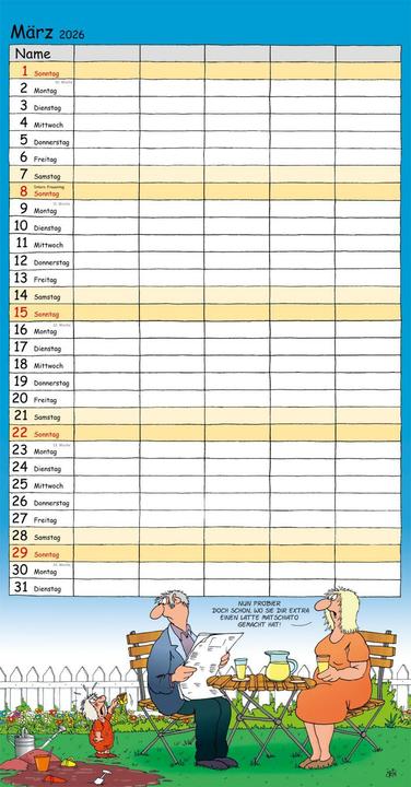 Produktbild Uli Stein Familienkalender 2026: Familienplaner mit 5 Spalten (Harter Einband, Deutsch)