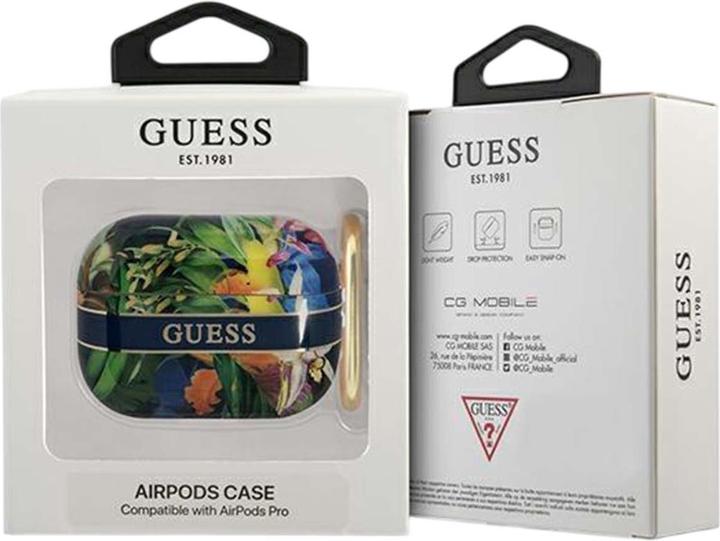 Actual product image Guess GUAPHHFLB AirPods Pro cover niebieski/blue Flower Strap Collection (Headphone sleeve)