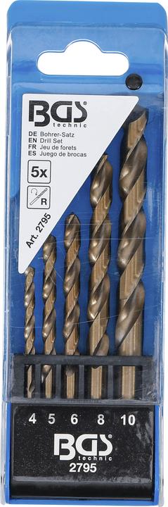 Image du produit BGS Jeu de forets hélicoïdaux | HSS | 4 - 10 mm | 5 pcs. (10 mm, 4 mm, 5 mm, 6 mm, 8 mm)