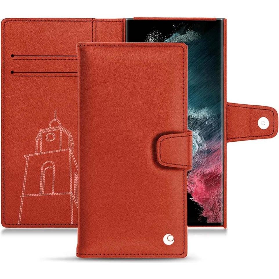 Noreve Lederschutzhülle Wallet (Samsung Galaxy S22 Ultra), Smartphone Hülle, Orange