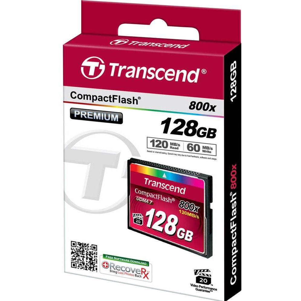Thumbnail - Transcend Premium CompactFlash 128GB Card R120MB/s VGP 20 MLC (128 GB, CF, U3, UHS-II), Speicherkarte, Schwarz