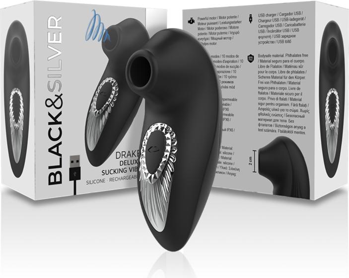 Actual product image Black&Silver - Drake Deluxe Sucking Vibe Silicone Rechargeable Black
