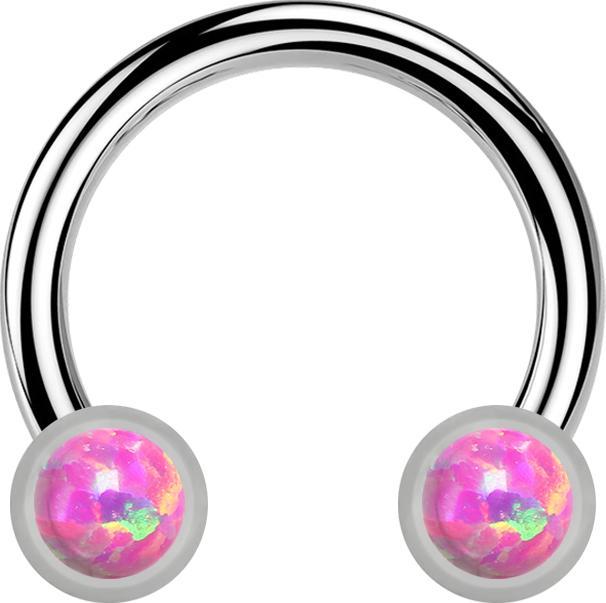 Produktbild Star Piercing Micro Threadless Circular Barbell silber mit zwei Zylindern silber front Opal pink (Titan)