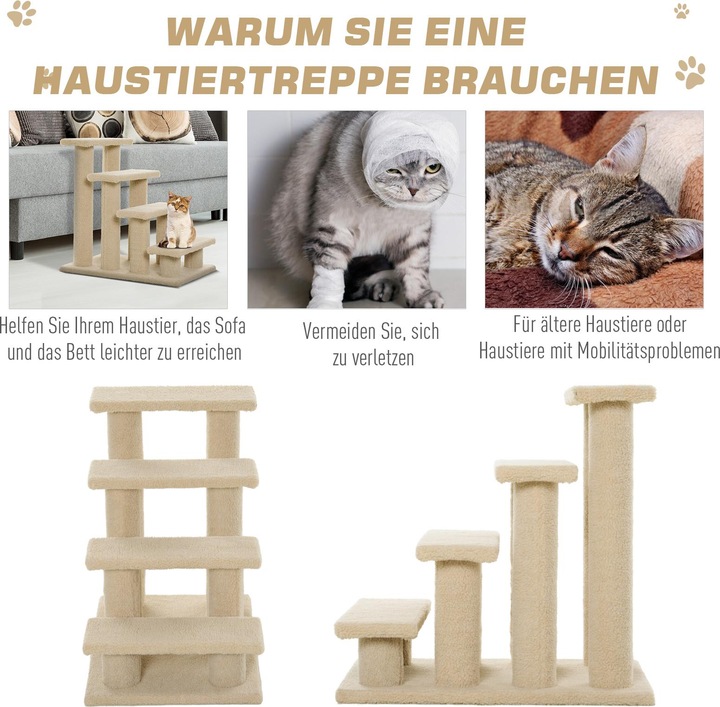 Image du produit PawHut Escalier pour chats avec 4 marches (60 cm, Blanc crème)