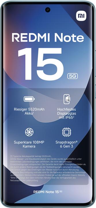 Produktbild Xiaomi REDMI Note 15 5G (256 GB, Glacier Blue, 6.77", Dual SIM, 5G)