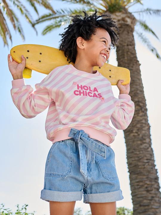Produktbild Vertbaudet Gestreiftes Sweatshirt mit Schrift HOLA CHICAS Mädchen (116)