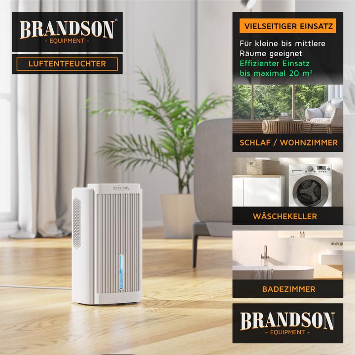 Produktbild Brandson Luftentfeuchter elektrisch, Raumentfeuchter, klein & leise, Wassertank 2000 ml, für 20 m³ Räume (20 m², 0.60 l/24h)