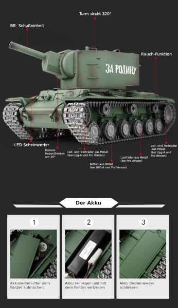Immagine prodotto Es-toys Carro armato RC "Russian KV-2" Heng Long 1:16 con fumo e suoni -2,4Ghz V7.0 (RTR pronto all'uso)