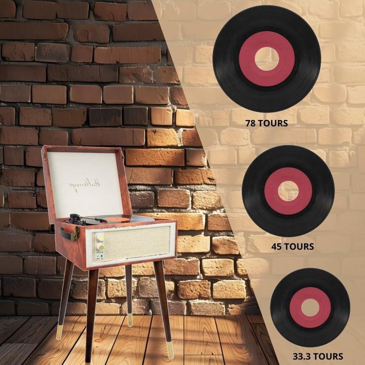 Produktbild Halterrego Platine vinyle COTTAGE bluetooth out 4 pieds amovibles motif cuir vintage (Manuell)