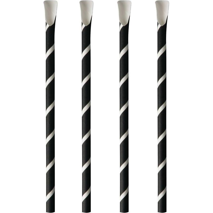 10x Papstar Papier-Trinkhalm mit Löffel ""pure"", 200 mm, schwarz aus Papier, Länge: 200 mm, Durchmesser: 8 mm, Strohhal...