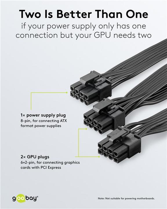 Actual product image Goobay Netzteil-Kabel 8-Pin-Stecker auf Dual 6+2-Stecker für PCIe