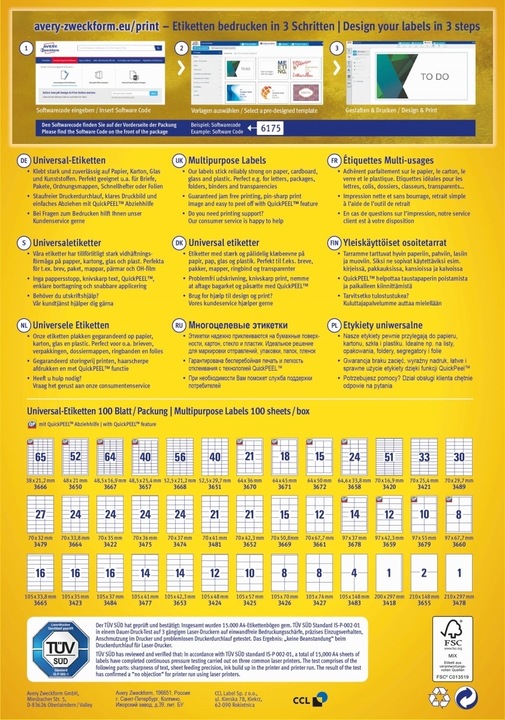 Nutritional values and ingredients Avery Universal