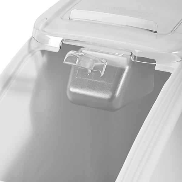 Actual product image Rubbermaid lockable box storage system white 79 L including sliding lid and spade, on castors