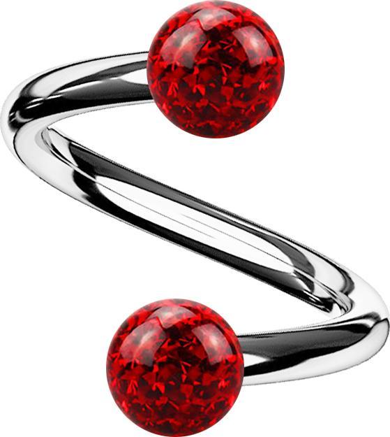 Actual product image Star Piercing Micro Spirale silber mit zwei Kristallkugeln rot Epoxy Schutzschicht (without brass, Titanium)