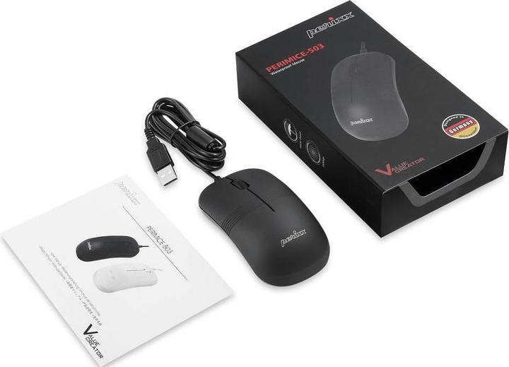 Actual product image Perixx PERIMICE-503 B, waterproof mouse, corded, black (Cable)