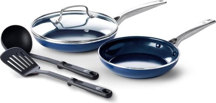 Produktbild Blue Diamond Cooking Pans Set 4 -Stück mit Deckel - Blau - Anti -Stick - Pfas -frei (Pfannenset + Topfset, Aluminium)