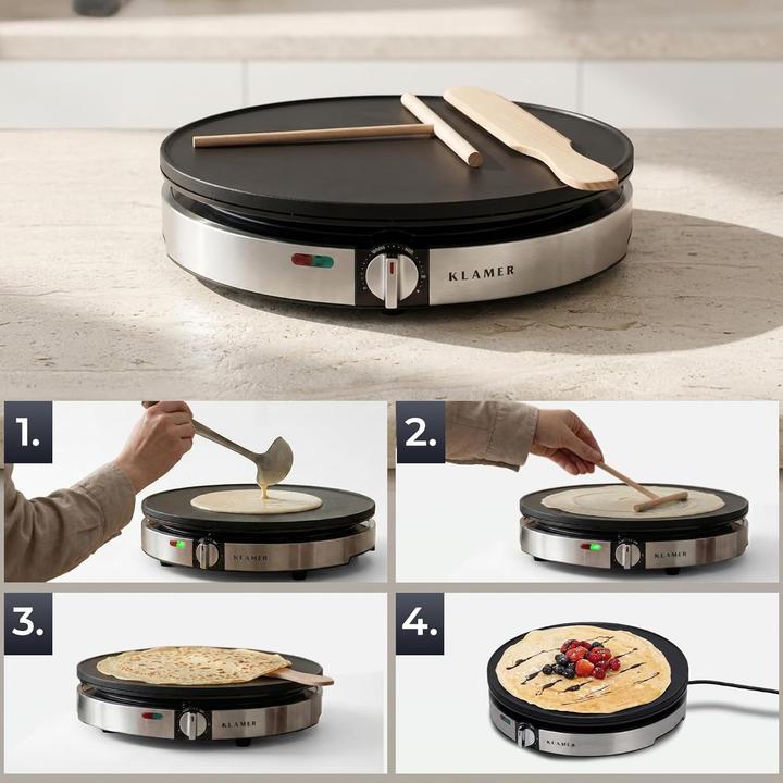 Produktbild KLAMER Crepes Maker, Backfläche mit 30cm Ø, antihaftbeschichtete Platte, inkl. Teigverteiler un…