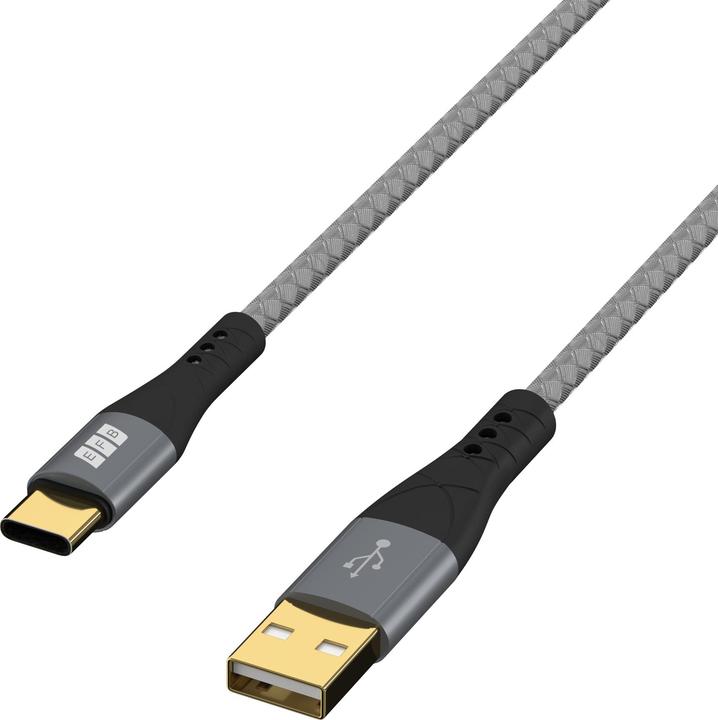 Produktbild EFB Elektronik EFB USB-A to USB-C cable 60W QC 3A 1m gray gold contacts textile jacket (1 m, USB 2.0, 60 W)
