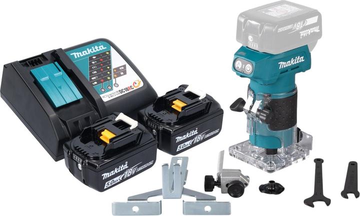 Makita DRT 52 RT cordless edge router 18 V 6 mm brushless + 2x battery 5.0 Ah + charger
