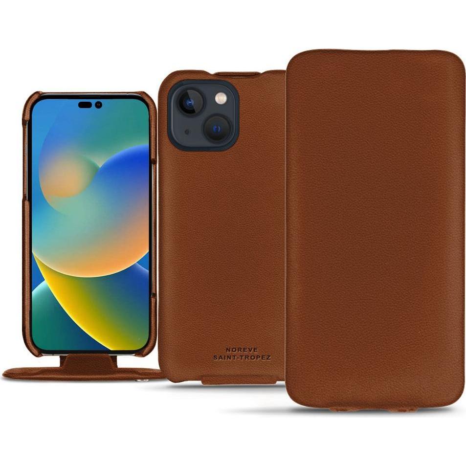 Noreve Lederschutzhülle vertikal (Apple iPhone 14), Smartphone Hülle, Braun