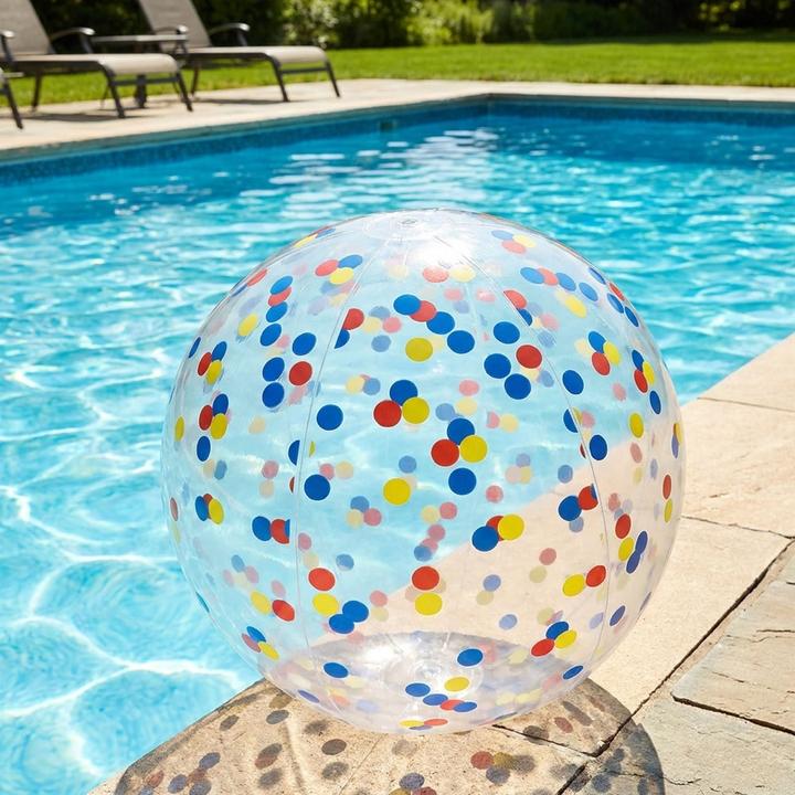 Produktbild XQ Max 2er-Set Aufblasbarer Strandball 50 cm Durchmesser - Halbdurchsichtig mit bunten Konfetti-Punkten