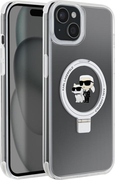 Produktbild Karl Lagerfeld Hülle TPU Ring Stand Karl und Choupette, Transparent Series (Apple iPhone 15 Plus)