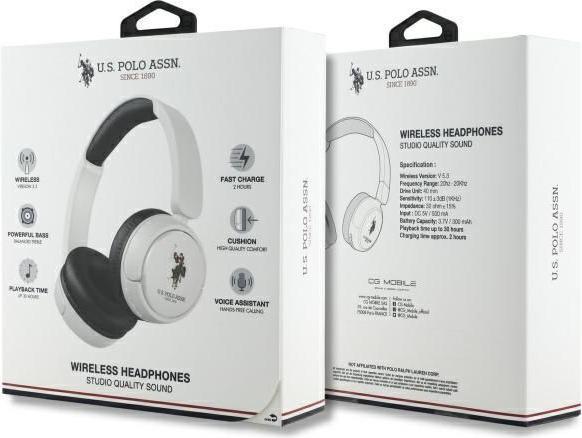 Actual product image U.S. Polo US Polo Bluetooth Headphones USHPV6PUNH White DH Colour Logo (30 h, Wireless)