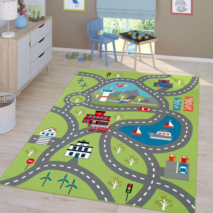 Produktbild TT Home Kinderzimmerteppich Teppich Junge Mädchen Kinderteppich Baby Rutschfest Strasse (200 x 140 cm)