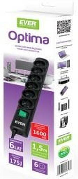 Immagine prodotto Ever OPTIMA 1.5m 6 uscite AC 250 V Nero 1.5 m (6x, CEE 7/5, 1.50 m)