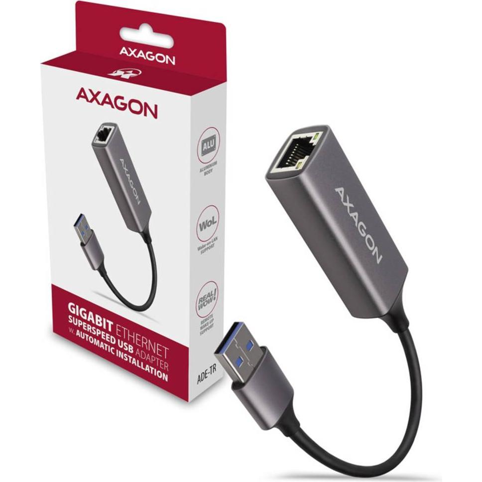 Thumbnail - Axagon ADE-TR Gigabit Ethernet 10/100/1000 Adapter - USB 3.1 Typ A, Titangrau (USB 3.1, RJ45 (1x)), Netzwerkadapter, Gra...
