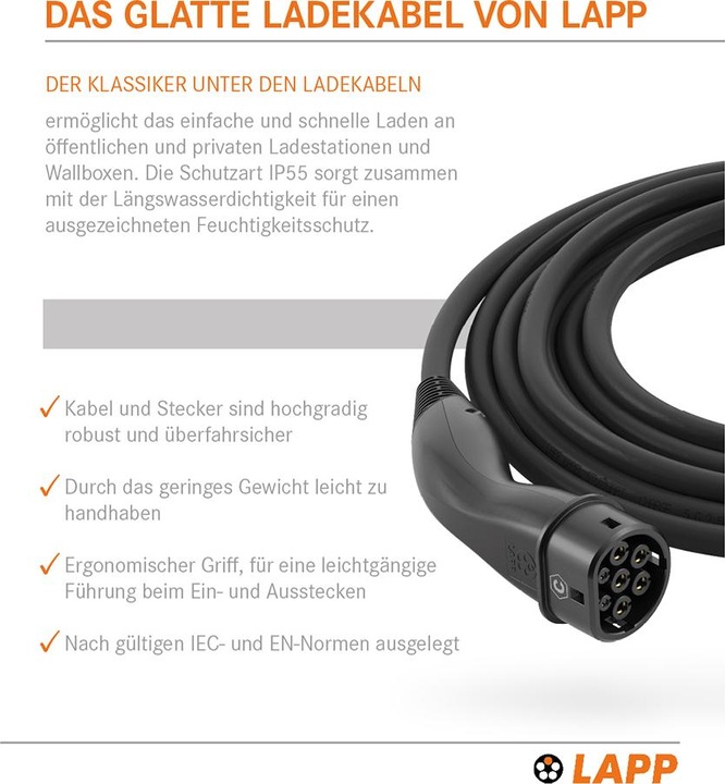 Actual product image Lapp Mobility EV-TYP2 Charging cable (Type 2, 22 kW, 32 A, 7 m)