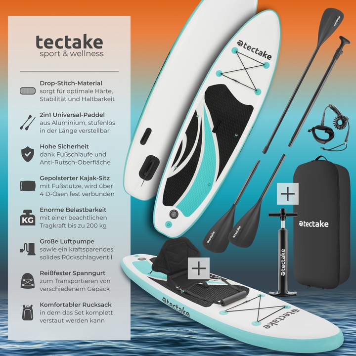Produktbild tectake Stand-Up Paddle Board Zenon, 2in1 aufblasbar, Komplettset