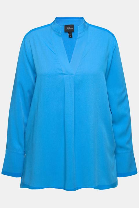 Actual product image Ulla Popken Split Neck Long Sleeve Collared Blouse (54)