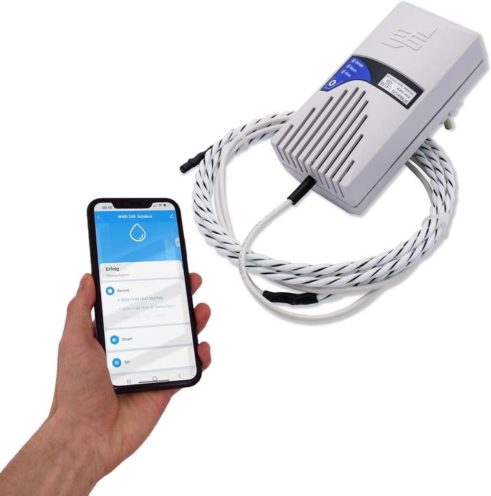 Actual product image Schabus 500450 Wireless water detector with app control, with external sensor via socket outlet