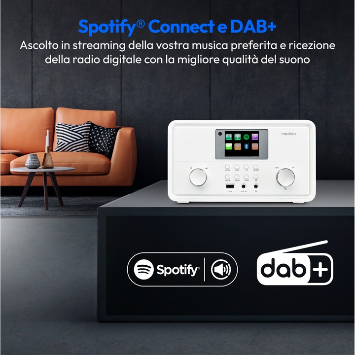 Produktbild Medion LIFE® P85027 STEREO INTERNETRADIO 7,1 cm (2,8") TFT-Display, 25.000+ Internetradiosender & zahlreic (DAB+, Internetradio, UKW, WLAN, Bluetooth)
