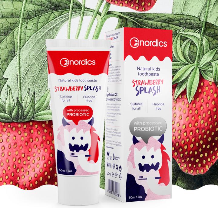Actual product image Nordics Toothpaste Kids Strawberry Splasch probiotic without fluorine (50 ml)
