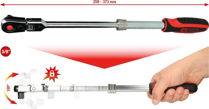 Image du produit KS Tools Cliquet réversible inclinable télescopique 3/8" SlimPOWER, 72 dents, longueur (3/8")