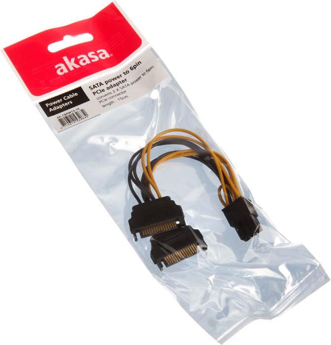 Produktbild Akasa 2x 15-Pin-SATA auf 1x 6-Pin-PCIe Adapter (15 cm, 6 pin PCI-Express, SATA)