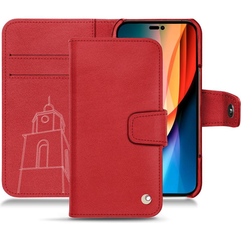 Noreve Lederschutzhülle Wallet (Apple iPhone 14 Pro), Smartphone Hülle, Rot