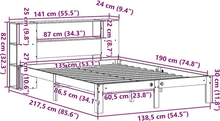 Produktbild vidaXL Bett mit Regal (135 x 190 cm)