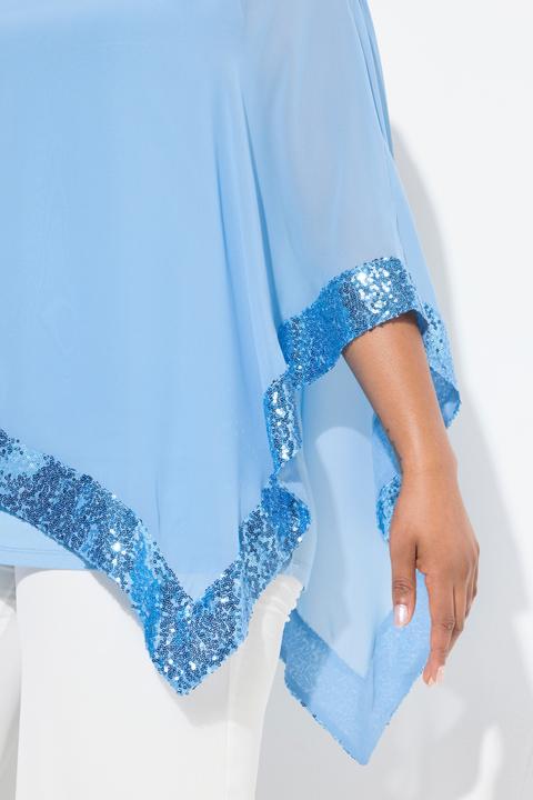 Produktbild Ulla Popken Bluse, Chiffon-Überwurf, U-Boot-Ausschnitt, 3/4-Arm (46, 48)