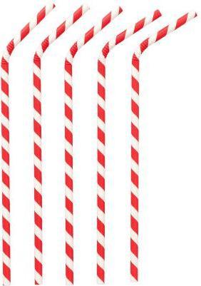 Actual product image Papstar 200 drinking straws paper Ø 6 mm - 22 cm red/white "Stripes" flexible (200 x)