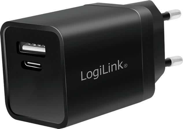 Produktbild LogiLink USB-Ladeadapter-Set, Auto & AC, USB-C/F + USB-A/F, 5 V/15 W, schwarz