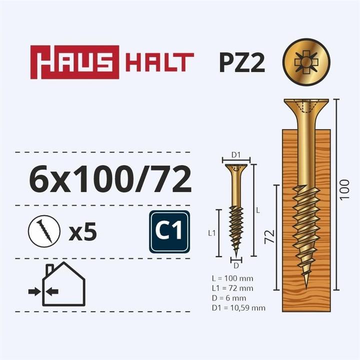 Produktbild Haushalt CHIPBOARD SCREW 6.0X100/72 YLWZP 5PCS G2