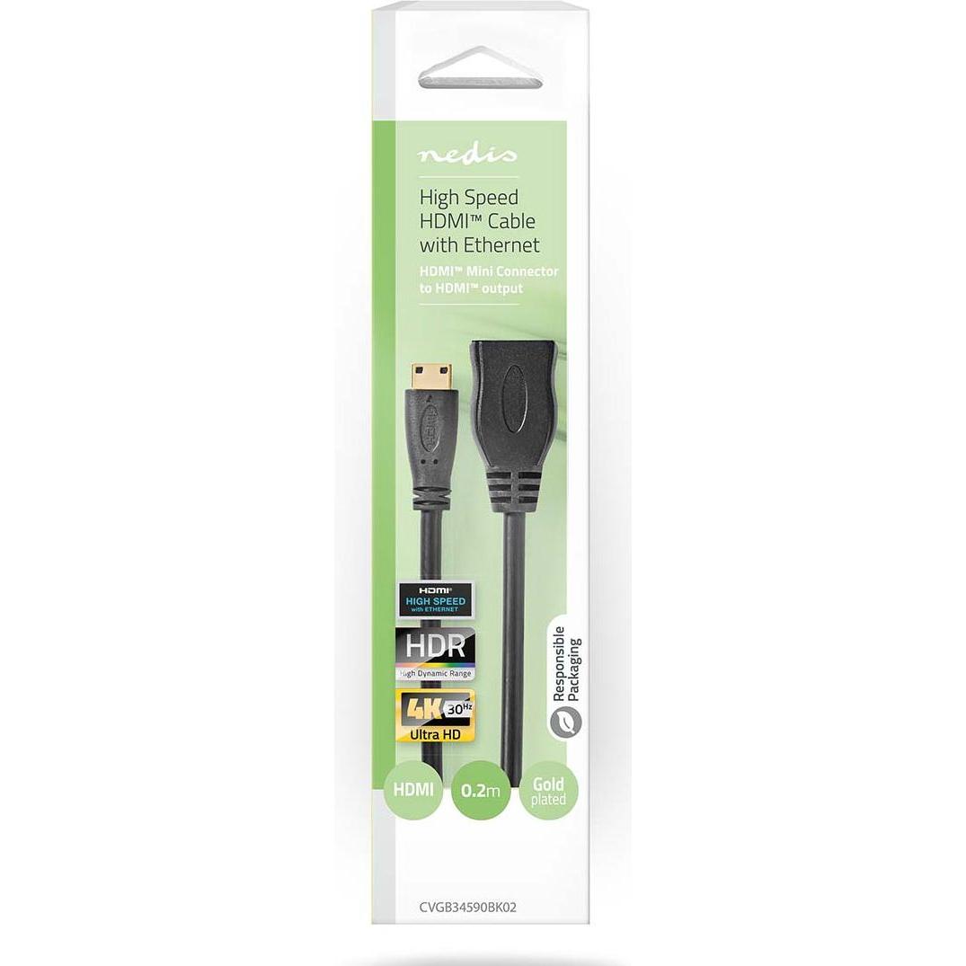 Thumbnail - Nedis High Speed ​​HDMI ™ Kabel mit Ethernet HDMI™ Mini Stecker HDMI™ Ausgang 4K@30Hz 10.2 G (0.20 m, HDMI), Video Kabel