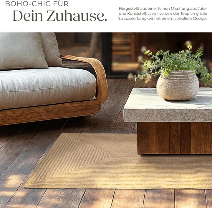 Produktbild tectake Geflochtener Teppich Vibe aus Jute, Boho-Stil (150 x 80 x 0.5 cm)