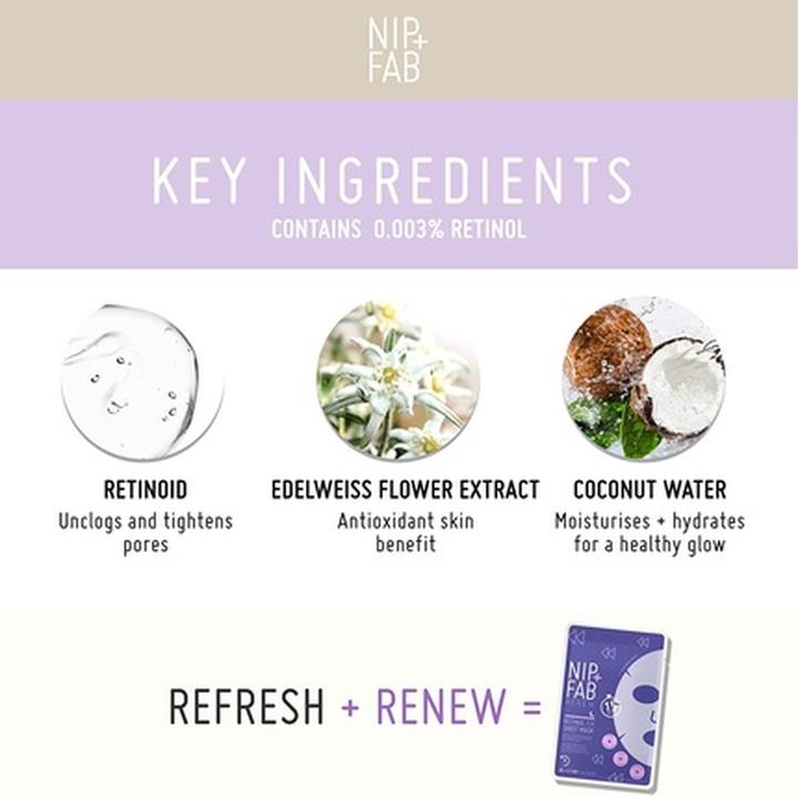 Image du produit Nip + Fab Retinol Fix Sheet Mask for Face with Coconut Water and Edelweiss Flower Extract 24ml (24 ml)